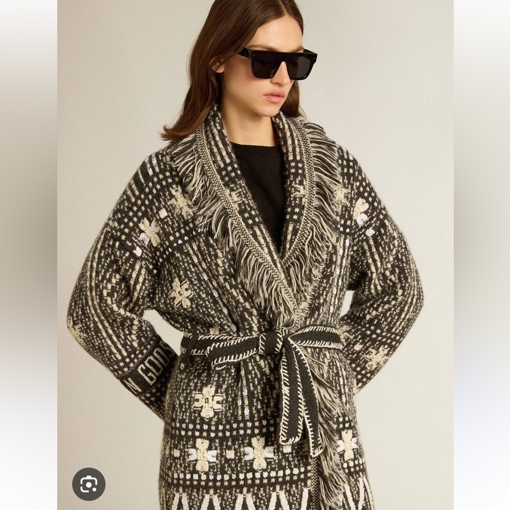 GOLDEN GOOSE Journey belted fringed Fair Isle alpaca and wool-blend cardigan - Picture 3 of 16